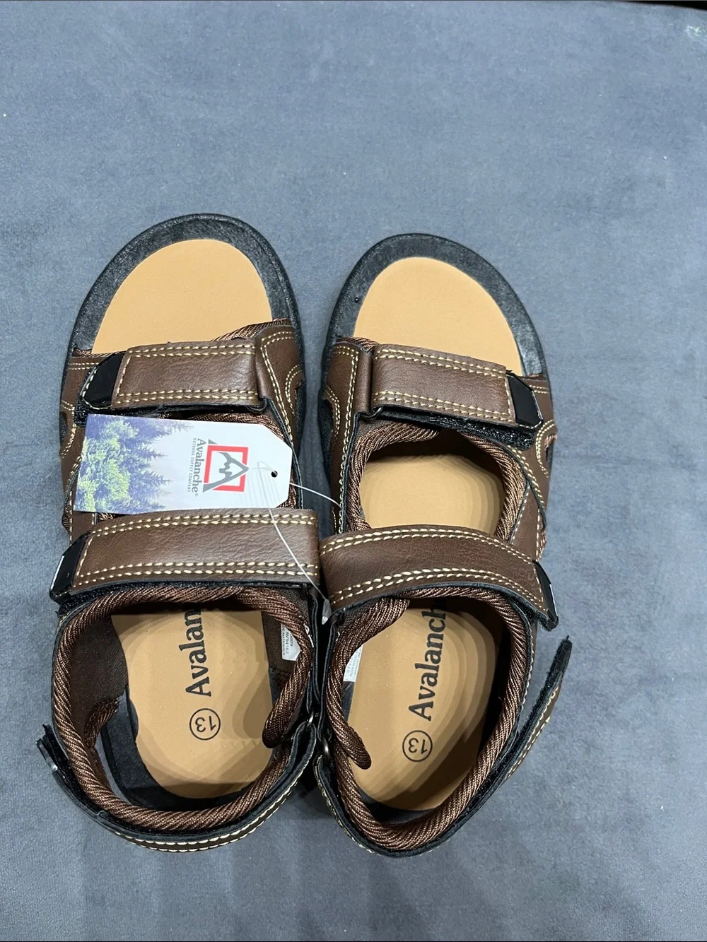 Avalanche Brown and Black Kids Hook-and-Loop Leather Sandals